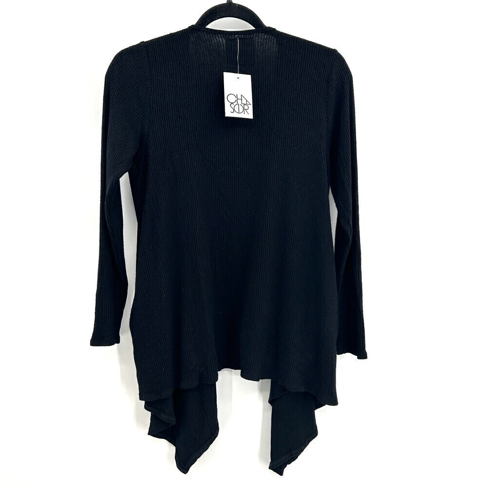NWT CHASER Black Ribbed Soft Open Cardigan Sweater With Pockets Size Medium - Picture 2 of 5